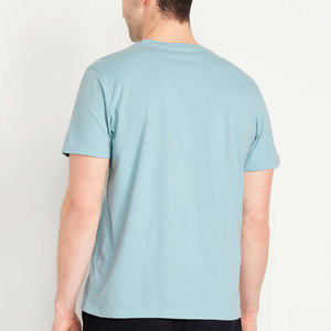 T-shirt décontracté uni en coton léger à manches courtes pour hommes bleu ciel de qualité supérieure - Product Image 2