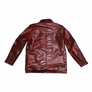Chaqueta de cuero rojo para hombre con cremallera frontal y bolsillos con solapa - Product Image 6