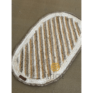 Eco-Friendly Striped Jute Braided Placemat Handwoven Natural Decorative <b>Table</b> <b>Mat</b> (70x40 cm) - Product Image 3