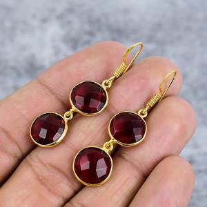 Red Garnet 925 Sterling Silver Gold Plated Round Shape Gemstone Earrings Dangle Earrings <b>for</b> Women Bohemian Earring <b>Gift</b> <b>for</b> <b>Her</b> - Product Image 3