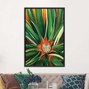 Impresión en lienzo de planta de piña tropical vibrante para decoración del hogar en verano, lienzo con marco NEGRO - Product Image 1