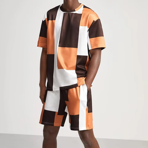 Conjunto doble de verano informal para hombre, nuevo diseño, pantalones cortos de camiseta y bloque de color, venta al por mayor, ropa de entrenamiento físico - Product Image 3