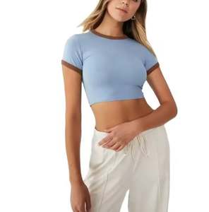 Women's Summer <b>Crop</b> <b>Tops</b> Vintage <b>90s</b> Summer Printing Casual Slim Streetwear Navel T-Shirt Sweet Harajuku Style Button Hole - Product Image 1