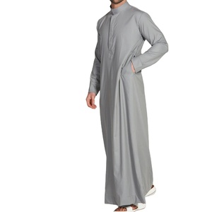 Bonne qualité couleur unie Thobe matériel Al Haramain Thobe saoudien hommes Jalab Thobe pour hommes 2025 blanc teint col montant à manches longues - Product Image 3