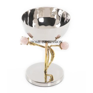 Juego de 2 cuencos de forma redonda con acabado de esmalte blanco, marco de diseño de flores chapadas en oro - Product Image 6