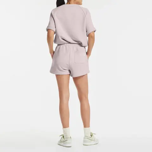 Conjunto de pantalones cortos y Sudadera con capucha recortada de dos piezas informal bordada sólida de verano para mujer de alta calidad - Product Image 2