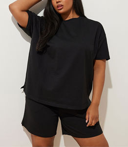 Offre Spéciale 2025 T-shirt femme à manches courtes surdimensionné 100% coton T-shirt logo personnalisé ensemble court pour les femmes - Product Image 2