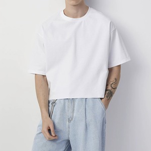 Plain Dyed Men Cropped <b>T</b> <b>Shirt</b> Custom Heavyweight Oversize Boxy Fit Drop Shoulder Washed <b>High</b> <b>Neck</b> Cropped <b>T</b> <b>Shirt</b> For Men - Product Image 2