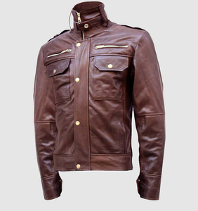 Veste en cuir réversible 2026 pour hommes avec col en fourrure véritable amovible fermeture à glissière avant plusieurs poches pour l'hiver - Product Image 2