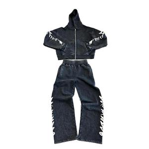 ชุดวอร์มผ้าคอตตอนปักลายและมีฮู้ดสำหรับผู้ชายชุดวิ่งพร้อมกรดซักกันแดดซีดจางโลโก้ตามสั่ง - Product Image 1