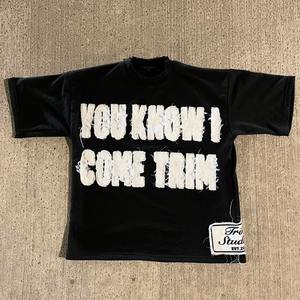 Camiseta pesada Vintage personalizada para hombre, 100% algodón, desteñida al sol, recortada, con apliques bordados desgastados, parche, lavado ácido, desteñida al sol - Product Image 1