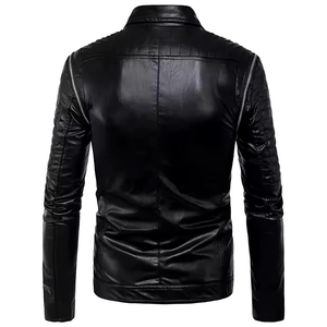 Men's High Quality PU Leather Stand Collar Motorcycle Jacket Winter Casual Zipper <b>Cardigan</b> Plain Dyed Non woven Slim - Product Image 6