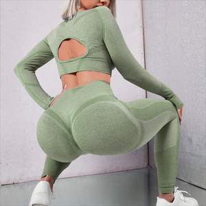 Ropa deportiva para ejercicio, ropa deportiva, ropa de entrenamiento, ropa de gimnasio, conjunto de Yoga de manga larga sin costuras para mujer - Product Image 6