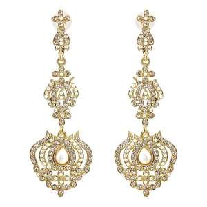 Kriaa <b>Fine</b> <b>Cuff</b> <b>Earrings</b> White Austrian Stone Pearl Gold Plated Dangler 1302023 Collection - Product Image 1