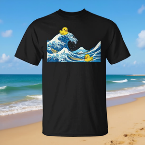 T-Shirt Promozionale con Paperella Surfista su Onda Giapponese - Product Image 3