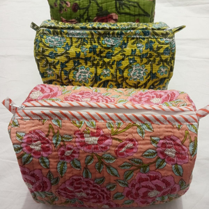 Pochette de toilette en coton imprimé à la main, petit sac de voyage, imprimé autruche, fermeture éclair, imperméable, style bohème - Product Image 1