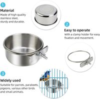 Mangeoire ronde profonde en acier inoxydable de 200 ml pour oiseaux, avec pince de suspension, pour aliments et eau, pour cage à oiseaux, commande en gros