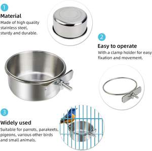 200ml Bulk Order Round Deep Stainless Steel <b>Bird</b> Food Feeder with Clamp Hanging <b>for</b> Pet Food Water <b>Bird</b> <b>Cage</b> Feeder Bowl - Product Image 6