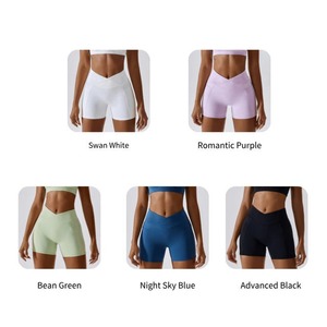 กางเกงขาสั้นโยคะเอวสูงสำหรับผู้หญิงกางเกงขาสั้นเอวสูงยกสะโพกก้นสีพีชสำหรับเล่นฟิตเนสเซ็กซี่โลโก้ตามสั่ง - Product Image 5