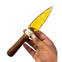 Couteau en cristal Couteau en obsidienne jaune avec manche en bois | Lame en cristal faite à la main, couteau fer de lance en pierres précieuses Décor rituel unique