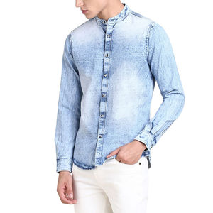 Turn-Down Collar Cotton Spandex Solid Color <b>Jeans</b> Denim <b>Men</b> <b>Shirt</b> Wholesale Long Sleeve Denim <b>Men</b> <b>Shirt</b> <b>for</b> Online Sale - Product Image 3