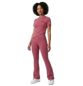 New Design Women's Fitness Yoga Set Sportswear Women Two Piece Set Outdoor <b>Running</b> Yoga Short Sleeve Top Flared Leggings - Product Image 1
