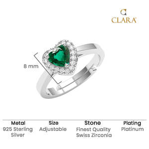 NOVAMART Fine Men's Romantic 925 Sterling Silver Grethe Green Heart Solitaire <b>Ring</b> <b>Size</b> <b>Adjustable</b> Rhodium Plating Platinum Main - Product Image 5
