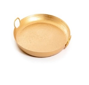 Customized <b>Round</b> Shape Brass Serving <b>Tray</b> with Handle <b>Table</b> Ware for Dining Serving Platter - Product Image 1