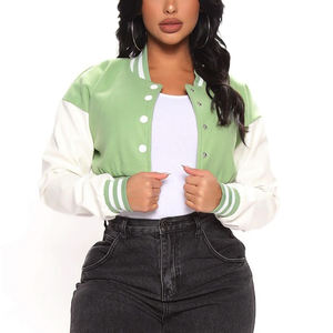 เสื้อแจ็กเก็ตผ้าฝ้าย100% คุณภาพสูงสำหรับสตรีเสื้อแจ็กเก็ตผ้ากำมะหยี่ปักลายสำหรับสตรีเสื้อครอปฮิปฮอป - Product Image 2