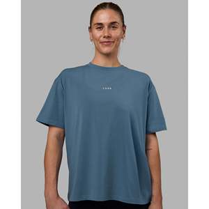 T-shirt oversize Go-To FLXCotton en coton uni bleu-blanc, chemise décontractée - Product Image 2