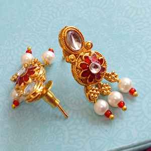 Efulgenz Indian Faux Pearl Kundan <b>Crystal</b> Floral Necklace Dangle Earrings Indian Wholesaler Manufacturer Jewellery for Women - Product Image 5