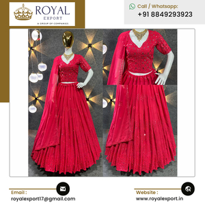 Colección de Lehenga Choli de Alta Calidad en Georgette Sintética con Bordado de Lentejuelas de 9mm y 5mm y Trabajo Zari - Product Image 4