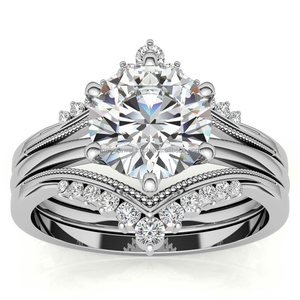 Ensemble de bagues de fiançailles Moissanite Look royal Cluster Diamond Rose Gold Enhancer Ring Unique Bridal Set Promise Anniversary - Product Image 1