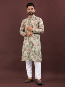 Meilleure vente mariage vêtements traditionnels en relief semi-lin hommes Simple Kurta pyjama qualité fournisseur 2025 Maruti mode MF72 - Product Image 3
