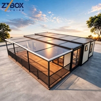 Maison conteneur extensible prête pour l'installation solaire, prête à être expédiée, villa modulaire préfabriquée avec mur en verre pour les États-Unis, l'Australie, unité ADU