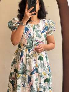 Blanc indien Designer femmes coton doux belle imprimé une pièce robe Designer mariage et fête porter robe en soie - Product Image 6