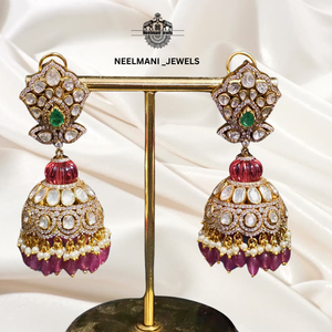 MOISSANITE PINK PEARL JHUMKI <b>EARRING</b> - Product Image 1