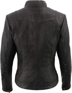 Chaqueta de Motociclista Negra de Invierno para Mujer, Talla Grande, Personalizada, con Cuello Redondo, Cierre de Cremallera y Forro de Piel de Cordero - Product Image 2