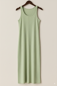 Vestido Largo sin Mangas de Punto Acanalado para Mujer, Corte Regular, Suave y Elástico, Silueta en A, Viscosa, Fabricación OEM ODM - Product Image 5