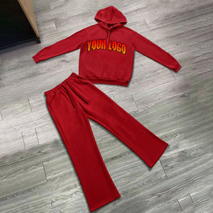 Personalizado de los hombres de peso pesado de algodón rojo de gran tamaño chándales de estilo Vintage Unisex Sudadera con capucha pantalones de chándal para correr de Invierno 2 piezas Set - Product Image 1