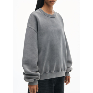 Sweat-shirt à col rond à manches longues décontracté et ample pour femmes, prix de gros bon marché, surdimensionné, hiver, 100% coton polaire - Product Image 3