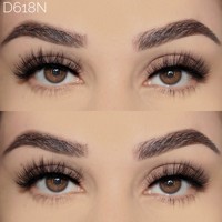 Pestañas postizas de visón sintético de alta calidad con banda delgada y flexible, estilo natural, con logotipo personalizado en el empaque, MOQ bajo, muestras disponibles.