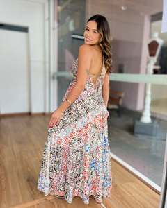 Vestido Bohemio de Algodón de Lujo Informal Estampado de Alta Calidad, Nuevo Modelo 2025, para Mujer, Manga Larga, Largo hasta el Suelo, Natural - Product Image 4