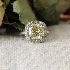 2,80 CTW cojín amarillento corte Halo Moissanite anillo 925 plata esterlina VVS claridad diamante mujer regalo de boda joyería - Product Image 3