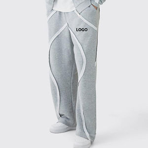 Tendance jambe large Joggers Streetwear piste hommes pantalons avec contraste passepoil coupe ample fermeture éclair poche lavé pantalons de survêtement 2026 - Product Image 1