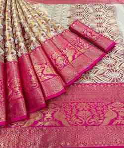 Sari en soie Georgette Banarasi avec broderie pour femmes mariées, tenue de soirée, traditionnel indien, prêt à porter, prix bas - Product Image 4