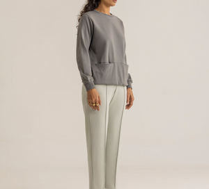 Sudadera Clásica Gris con Cuello Redondo, Manga Larga, Estilo Casual con Bolsillo Tipo Canguro, Corte Holgado, Estilo Urbano Personalizado - Product Image 4