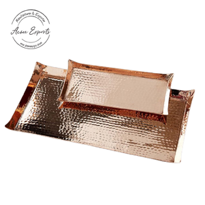 Plateau de service décoratif en métal fait à la main avec finition dorée utilisé pour la décoration de la maison et le service - Product Image 5