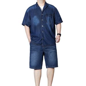 ชุดเซ็ตเสื้อยืดและกางเกงขาสั้นยีนส์สองชิ้นสำหรับผู้ชายไซส์พลัส ระบายอากาศได้ดี สไตล์ไฮสตรีท โลโก้แบบกำหนดเองสำหรับฤดูร้อนใหม่ - Product Image 1