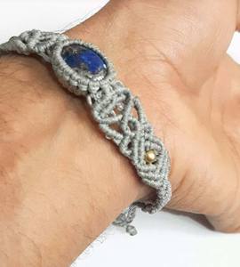 <b>Gold</b> Plated Macrame Hand Braided Bracelet Popular Oval Shaped Lapis Lazuli Gemstone for Gift - Product Image 1